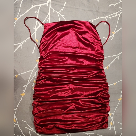 Satin Ruched Mini Dress - Picture 3 of 4